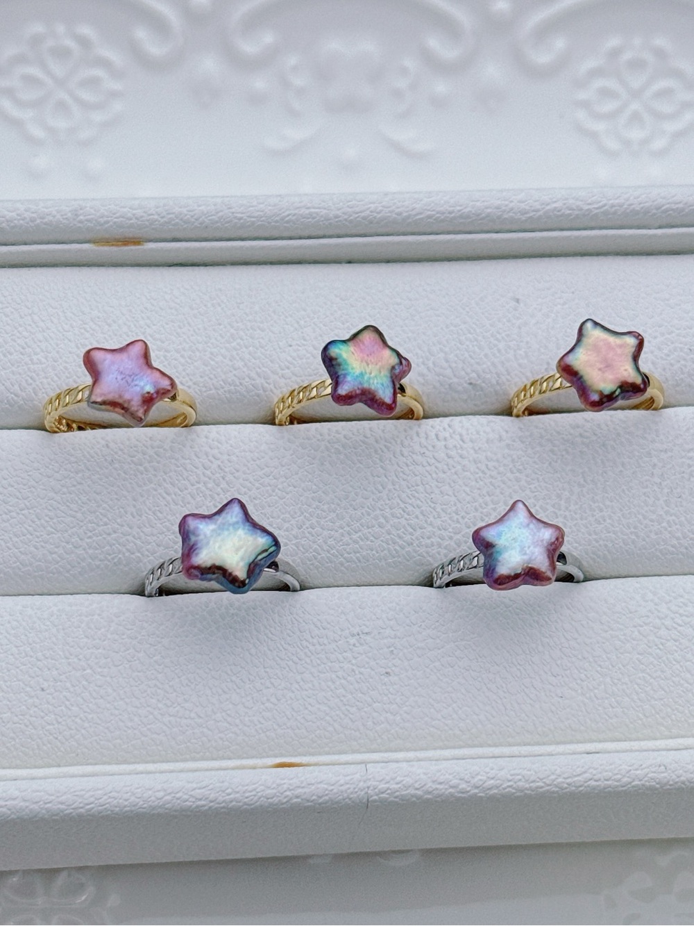 26R403 Handmade Star Shape Freshwater Baroque Pearl Opentop Freesize Ring